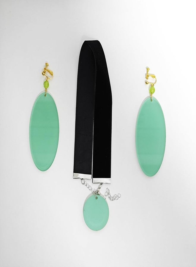 JCvCX Momo Ayase Cosplay Ear Clips Green Circular Earrings Choker Cloth Necklace Adult Unisex for Party Halloween Cosplay Comic Convetion - Image 2